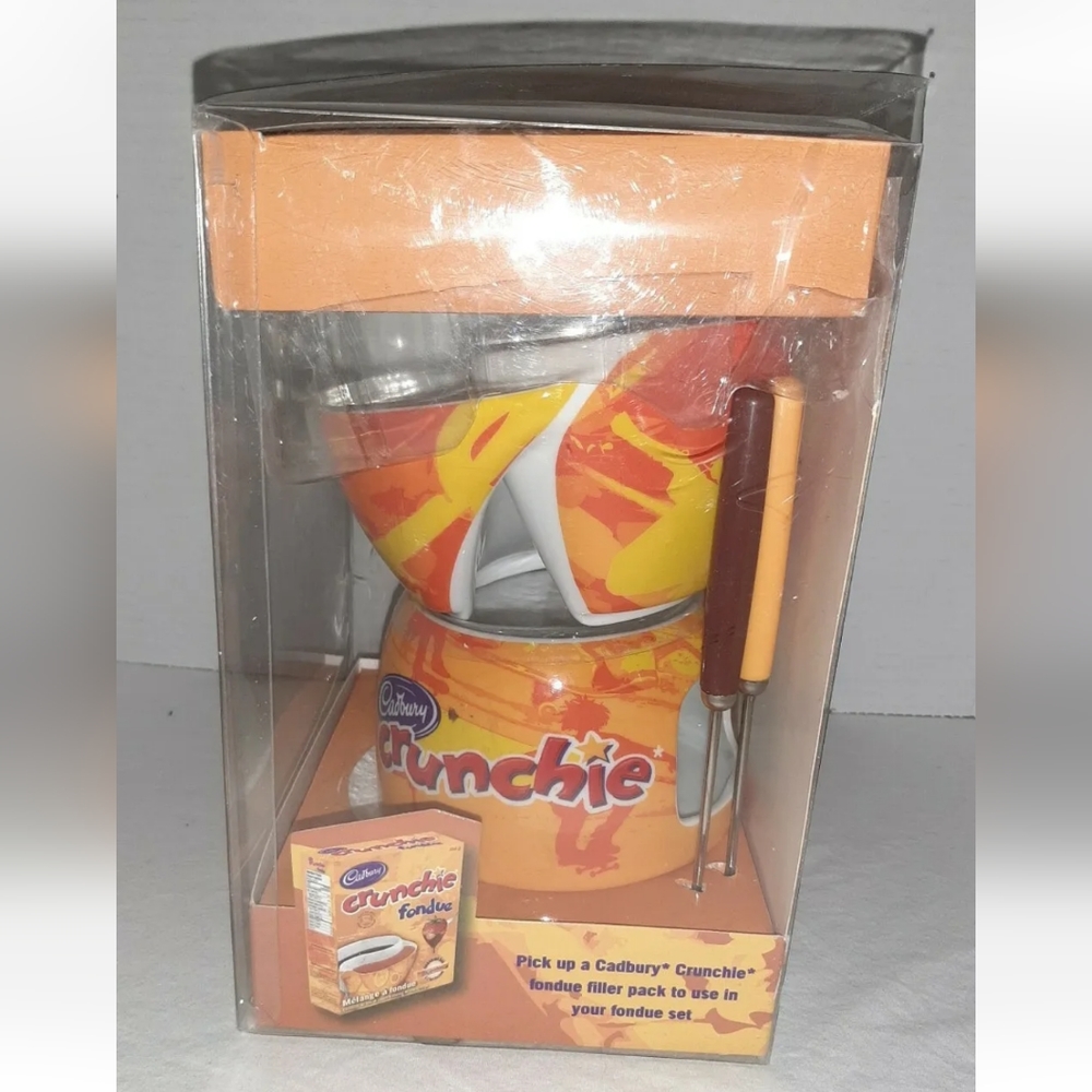 Crunchie Ceramic Twin Chocolate Fondue Bowl Gift Set Cadbury Crunchie Bar New